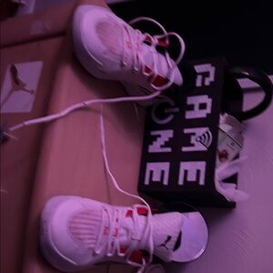 Mens White and Red Sneakers